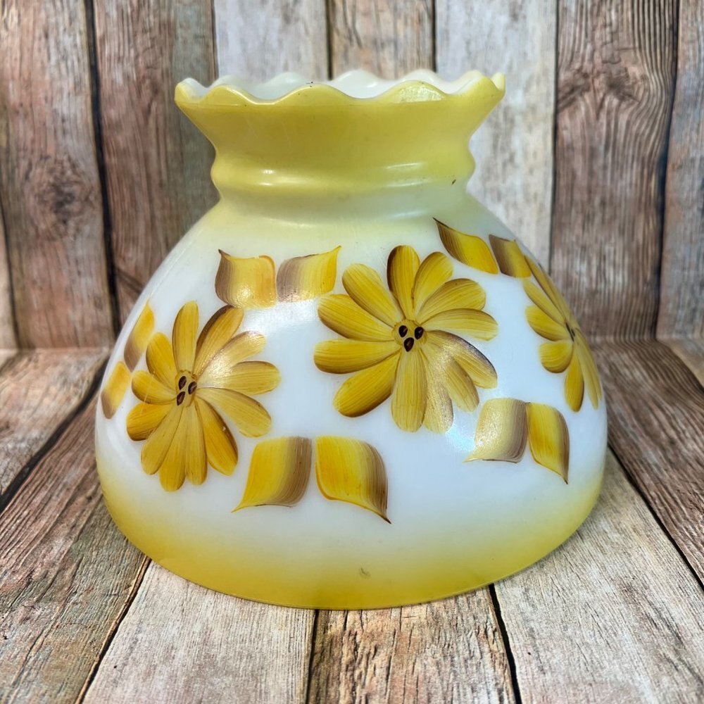 Vintage Glass Globe Light Shade Hand Painted Yellow Floral Unbranded Heavy Glass